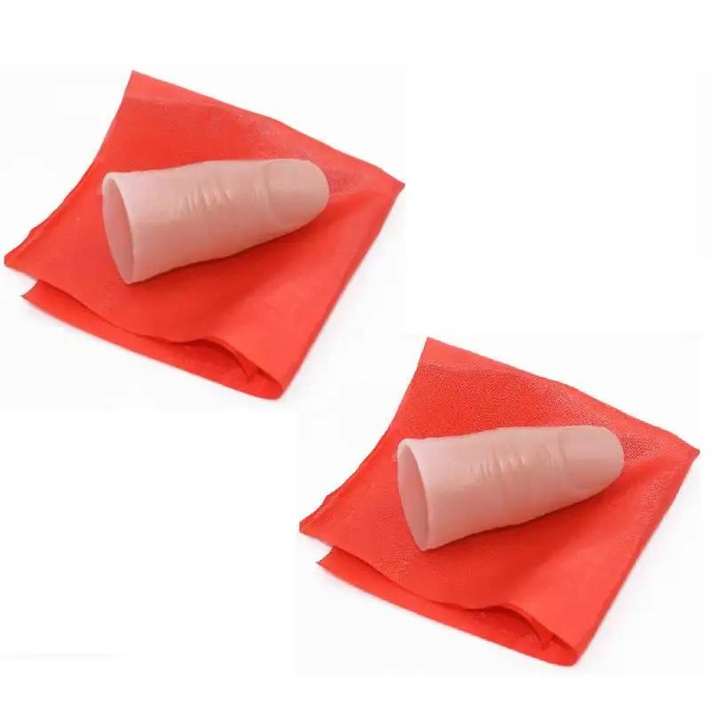 

2Pcs Disappearing Silk Fake Thumb Tip Finger Magic Trick Reality Magician Close Up Stage Show Prop Prank Plaything Red Silk Magic Prop
