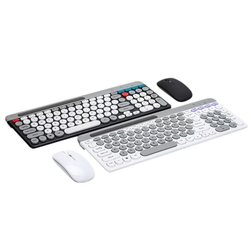 OLOEY Punk Round Keycap Rechargeable Wireless Bluetooth Keyboard Mouse Set