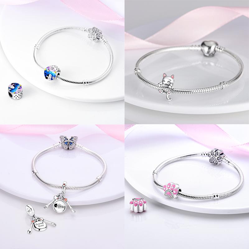 925 Sterling copper Cat and Dog Series Best Friend Pendant Fit 4MM hole diamete Bracelet Charms Bead Necklace DIY Female Zircon
