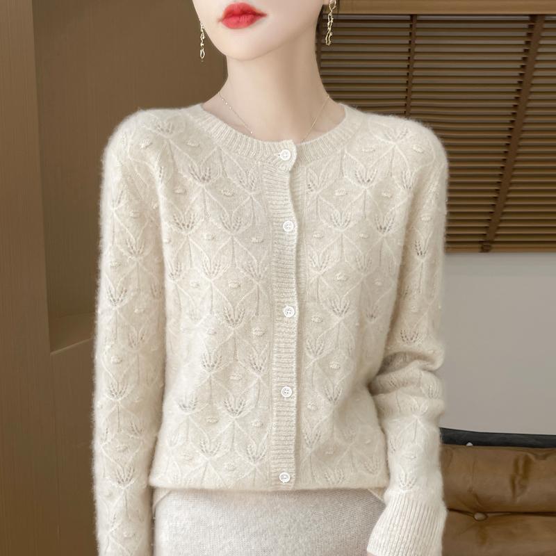 Spring Autumn Women's Basis Sweater Hollow Cardigan Knitwear Female O-Neck Soft Casual Top
