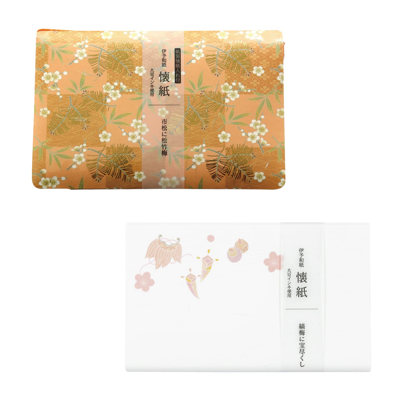 

Кимисо Сансё Кимоно Красота Иё Бумага Ваши с Чехлом (1 кусок) и 2 штуки, Клетчатый с дизайном сосны, бамбука и цветущей сливы, Полосатая слива