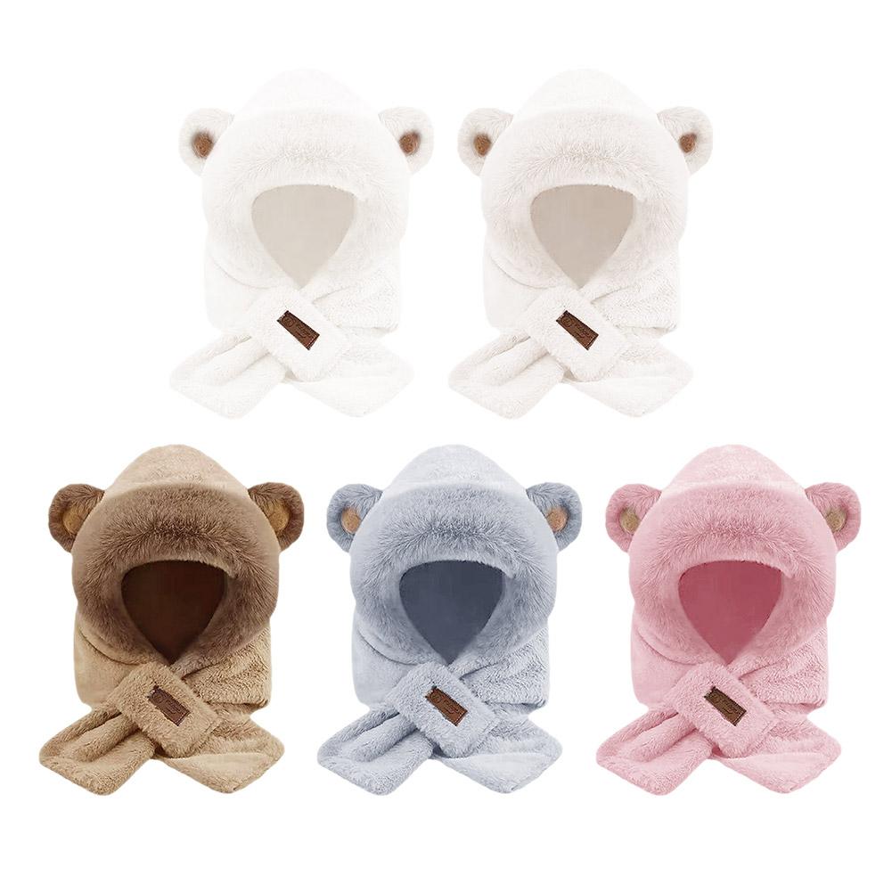 Cute Bear Plush Cap Scarf Lovely Beanie Hat Scarf Set Warm Pullover Ear Warm Protection Faux Wi J7W7
