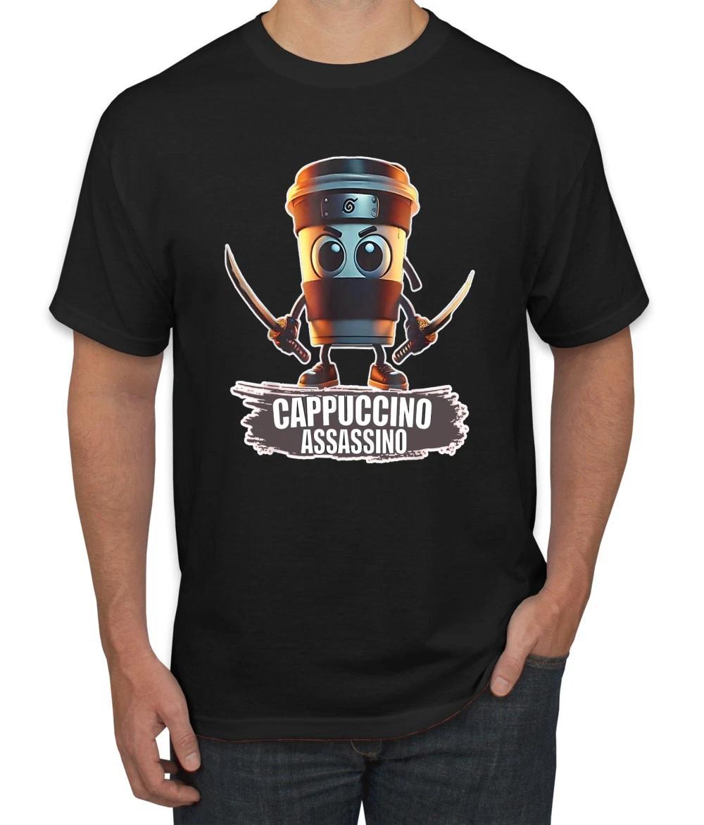 Cappuccino Assassino Brainrot Funny Coffee Cup Swords Men s T- Shirt 4XL