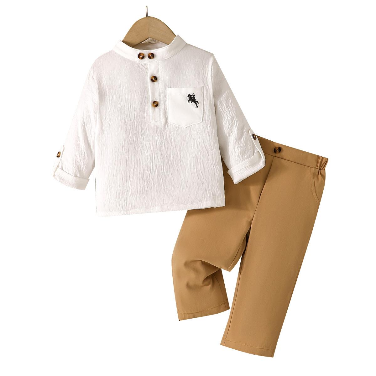 

Baby Boy Spring and Autumn Suit Embroidered Pony Polo Shirt Long Sleeve Top + Exquisite Solid Color Long Pants 2-3Y жовтий