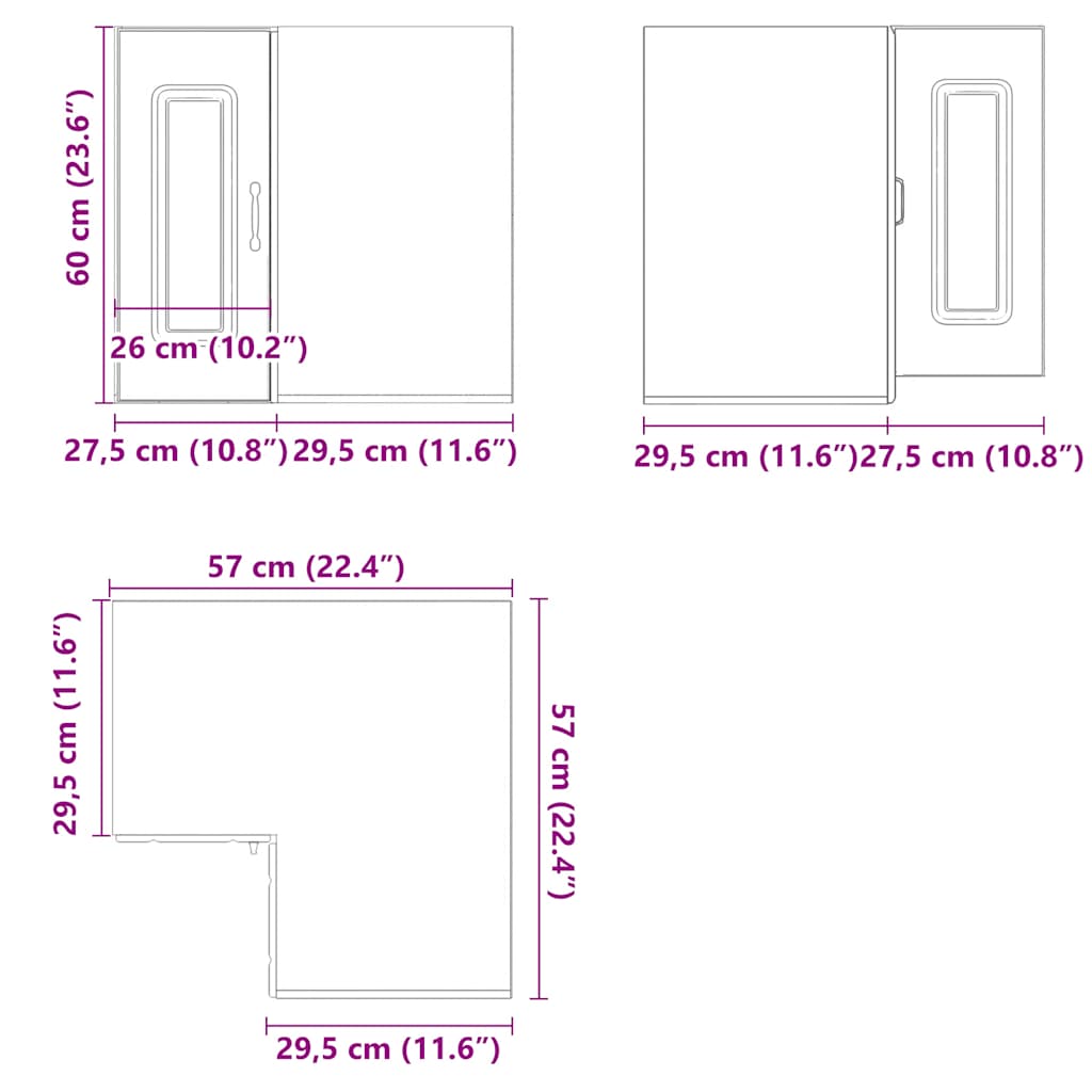 Kitchen Corner Wall Cabinet Kalmar Grey Sonoma Particleboard