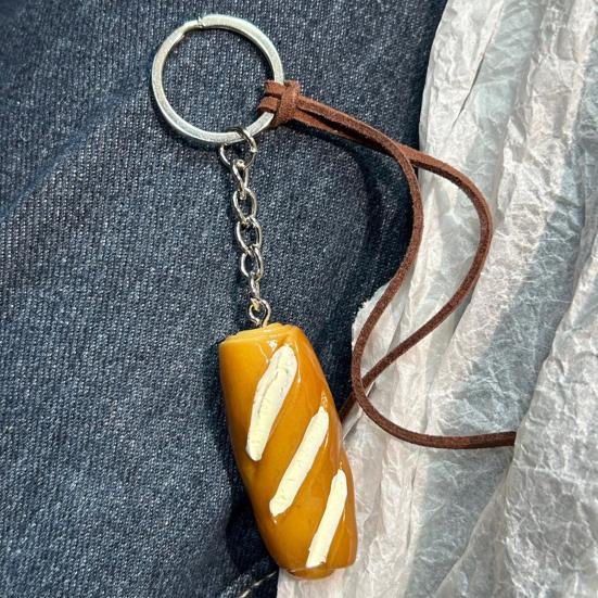 Bag Pendant 1:1 Realistic Simulated Bread Shape Resin Keychain with Rope Decor High Simulation Baguette Bagel Charm Key Holder