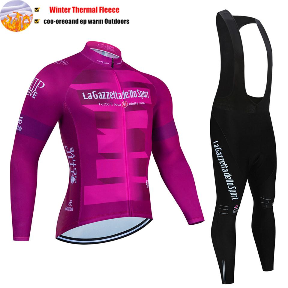 2027 Tour De Italia Giro Invernale Termico Pile Manica Lunga Maglia Ciclismo Set Salopette Ciclismo Abbigliamento Bicicletta MTB Bici