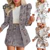 2 Pcs/Set Coat Skirt Set Flower Check Print Color Matching Long Sleeve High Waist OL Style Formal Commute Suit Lady Jacket Skirt Set