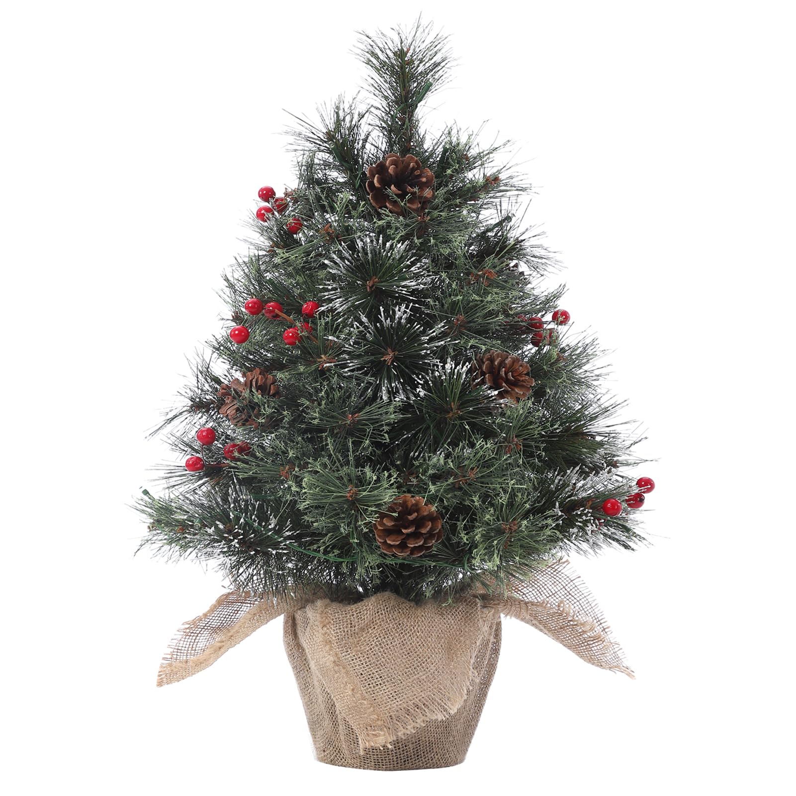 

Euker Christmas Pine with LED Illumination Easy Stylish Christmas Tabletop Mini Christmas Christmas Foot Cover Tree, 50cm, Snow-Covered, Cone, Lights,