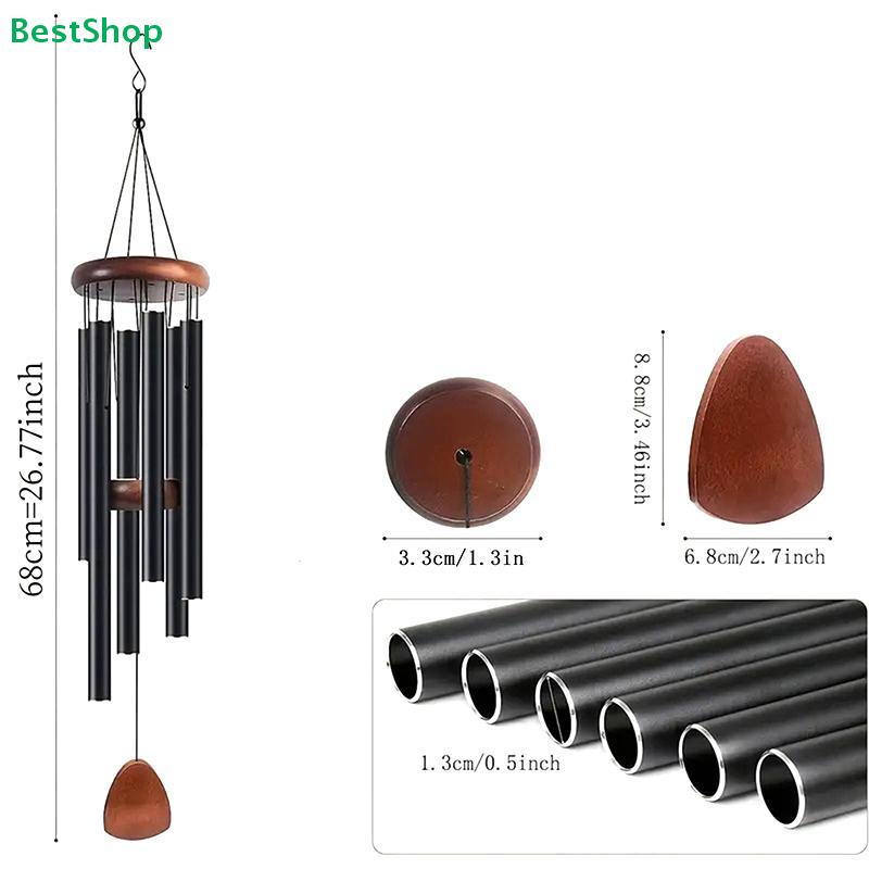 26 Inch Aluminum Pipe Wind Chimes With Wooden Hanging Tag Farmhouses Terraces Gardens Balcony Corridor Decoration