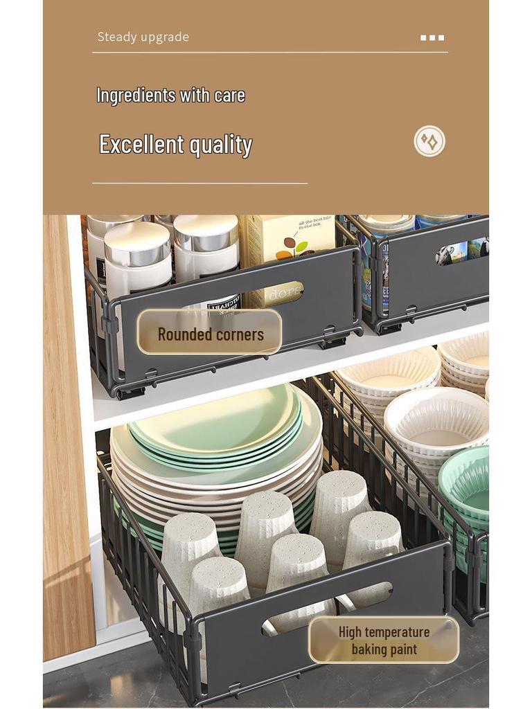 Pull-Out Kitchen Organizer: Sliding Rack for Bowls, Dishes, Spices & Under Sink Storage