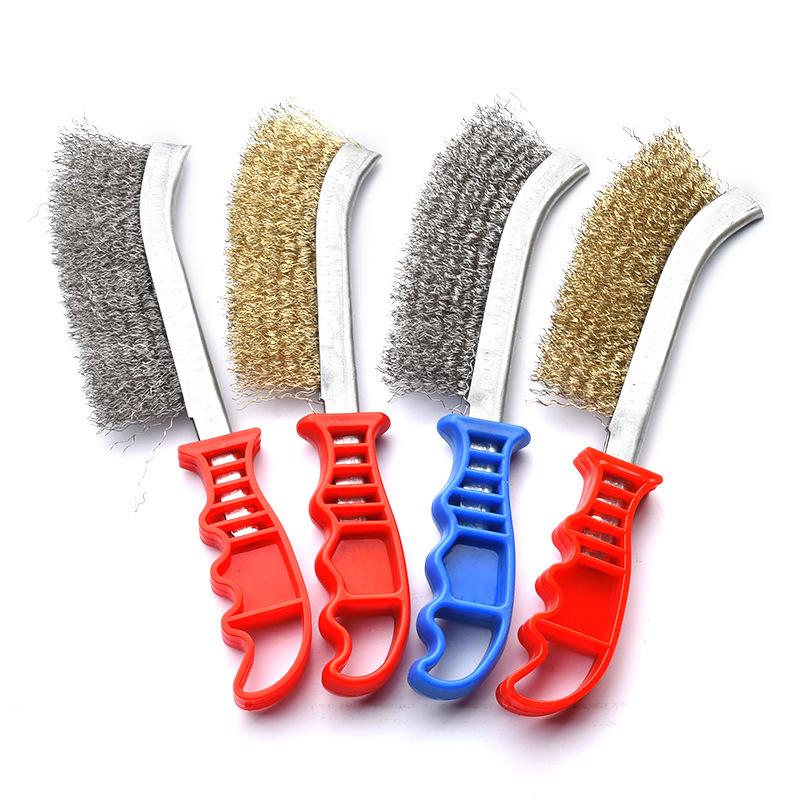 Stainless Steel & Copper-Plated Wire Brush with Plastic Handle for Rust Removal and Grill Cleaning