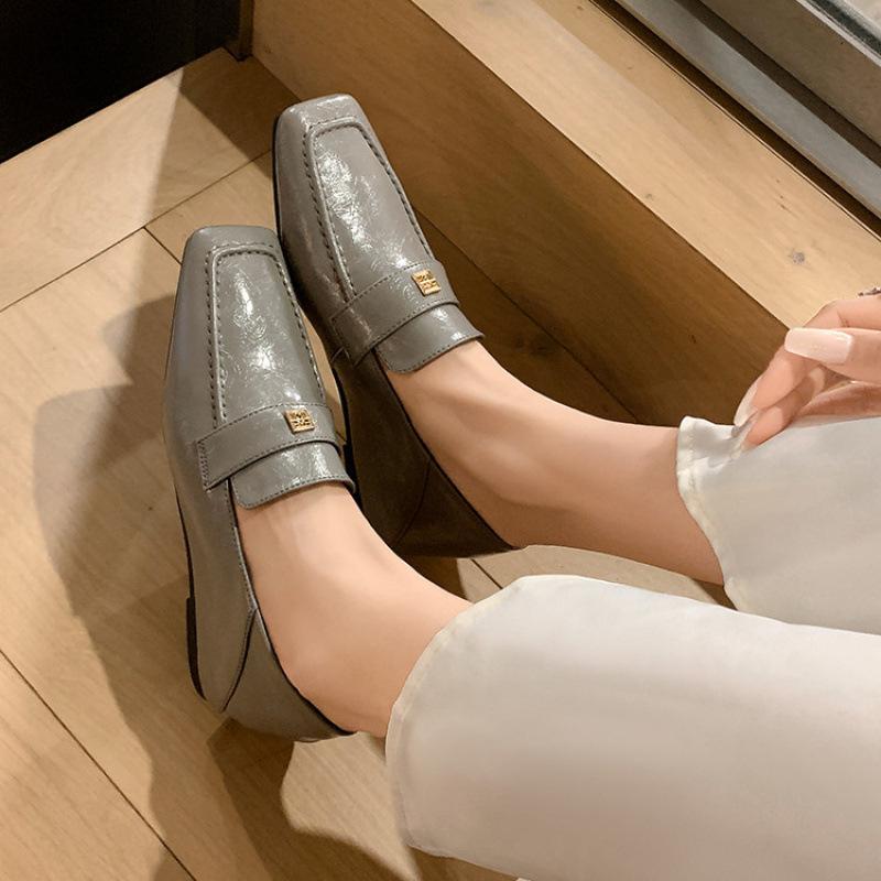 New Women's Fashion Single Shoes, Low Heels, One Pedal, Flat-soled Fashion Cowhide Women's Shoes, Women Wearing Small Leather Shoes In All Seasons
