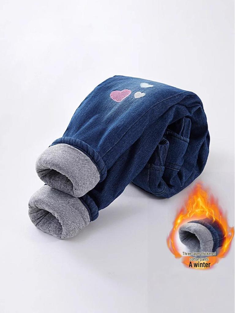 Girls' Winter Fleece-Lined Quilted Jeans - Thick, Warm, Fashionable Outerwear.