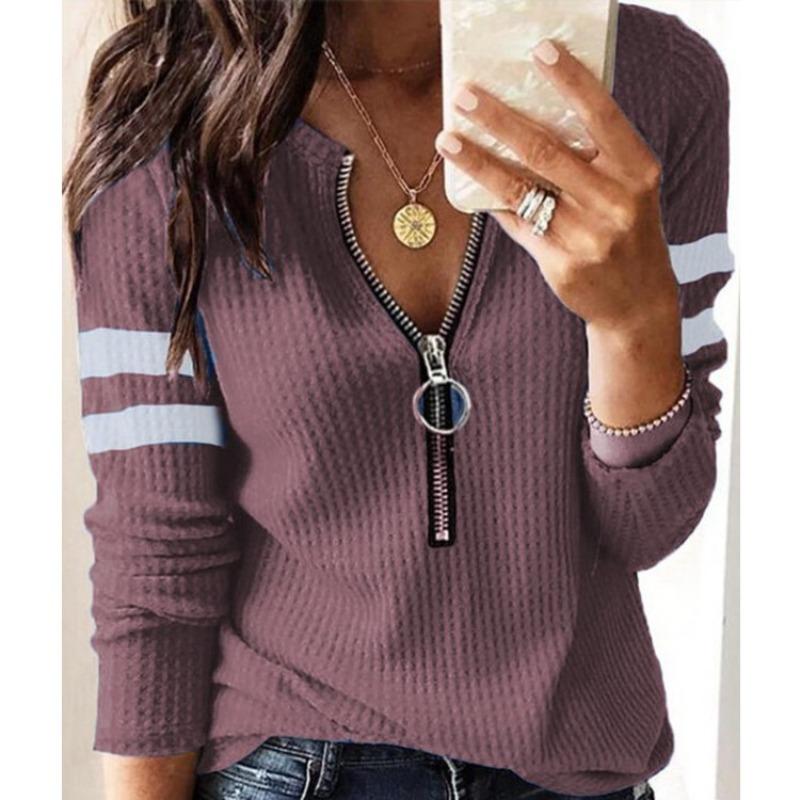 JKASHDK Women's Fashion Casual Spring Autumn Stripe Print Long Sleeve V-Neck Blouses & Shirts