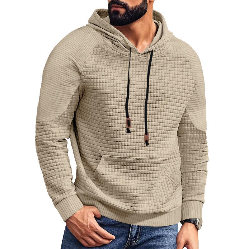 Men's Casual Jacquard Sweatshirt for Men's Plaid Hooded Large Pocket Sweatshirt