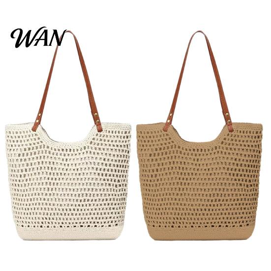 Portable Tote Bag Crochet Shoulder Bag, Large Capacity Lightweight Knit Handbag, Solid Color Handbag Summer Beach Purse for Women Holiday Commuting