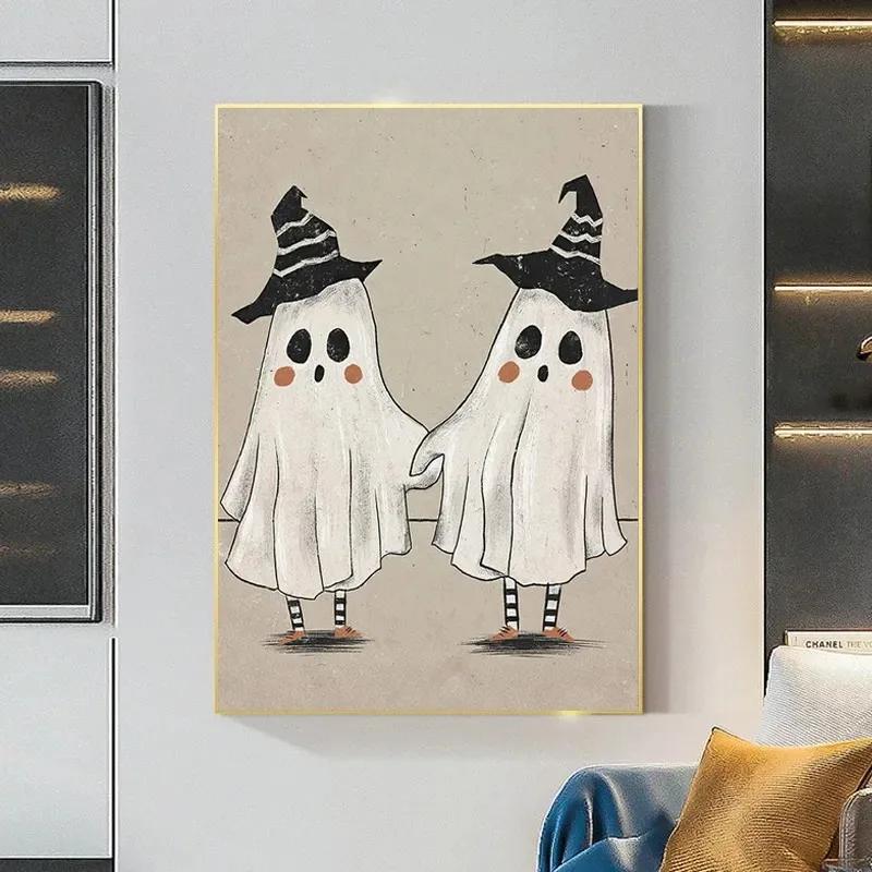 Nordic Simple Wall Art Halloween Skull Witch, HD Canvas Print Poster, Home Living Room Bedroom Decorative Painting