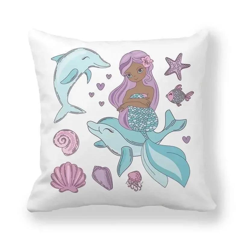 Garland Mermaid Pattern Decorative Pillow Cover Car Sofa Square Cushion Pillow Cover