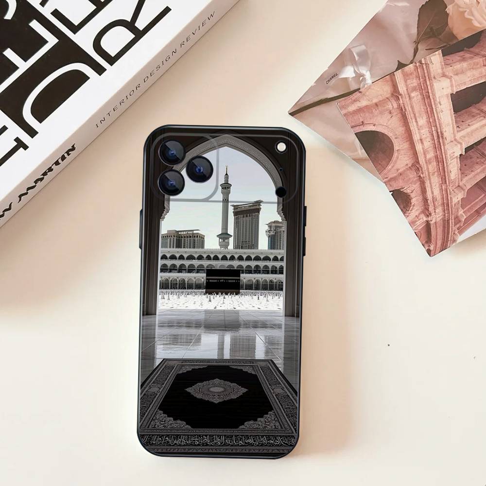 Muslimische und Kaaba Fromme Handyhülle Für iPhone 17,16,15,14,13,12,11,Pro,Max,Plus,E,SE4,Air,Mini Schwarz Präzise Lochpassung