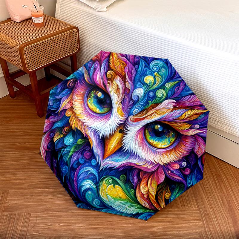 1 PC Automatic Folding Umbrella - Colorful Owl Pattern, Portable & Foldable Design with 8 Ribs, Christmas Birthday Gifts