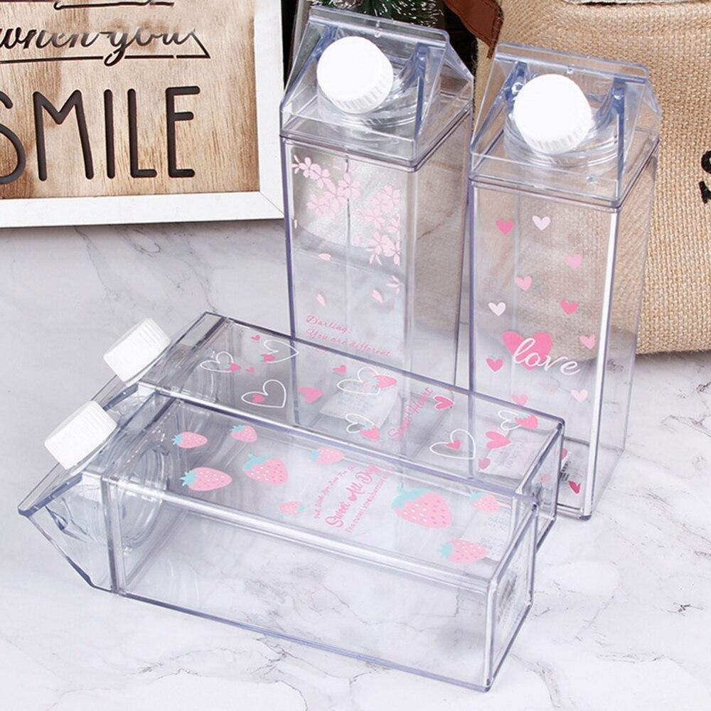 500Ml/1000Ml Milk Carton Water Bottle Transparent Cup Plastic Portable Clear Box For Juice Tea Milk Bottles