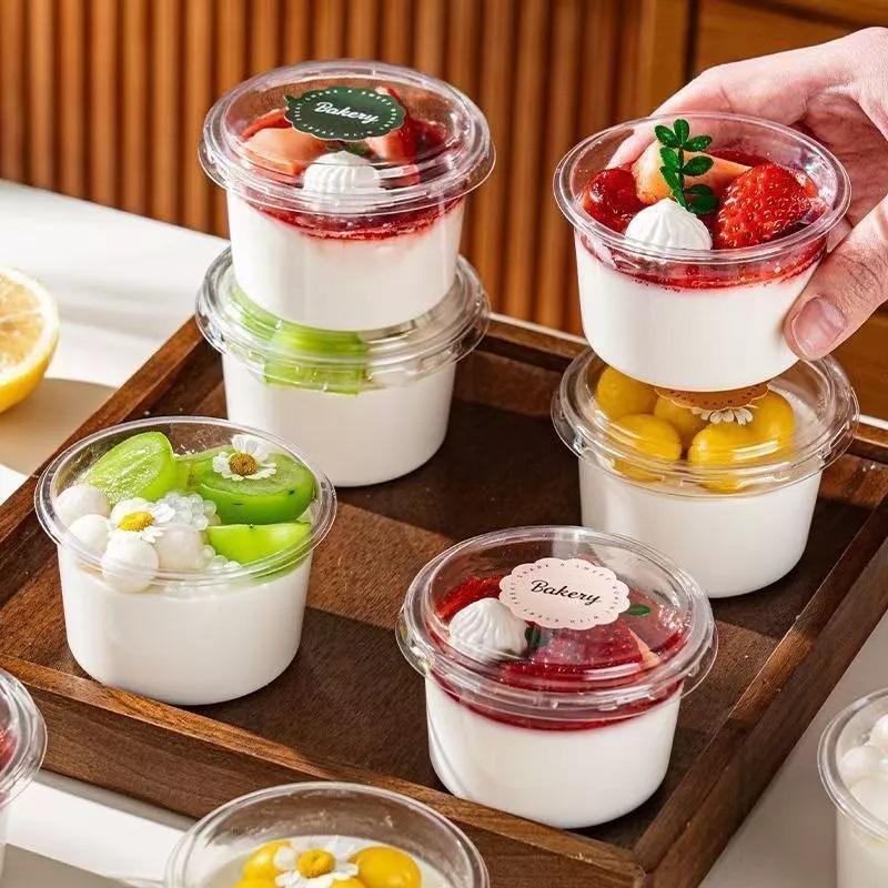 Disposable Dessert Serving Cups with Lids 50PCS 150ML Plastic for Pudding Ice Cream Cake Restaurant Takeout