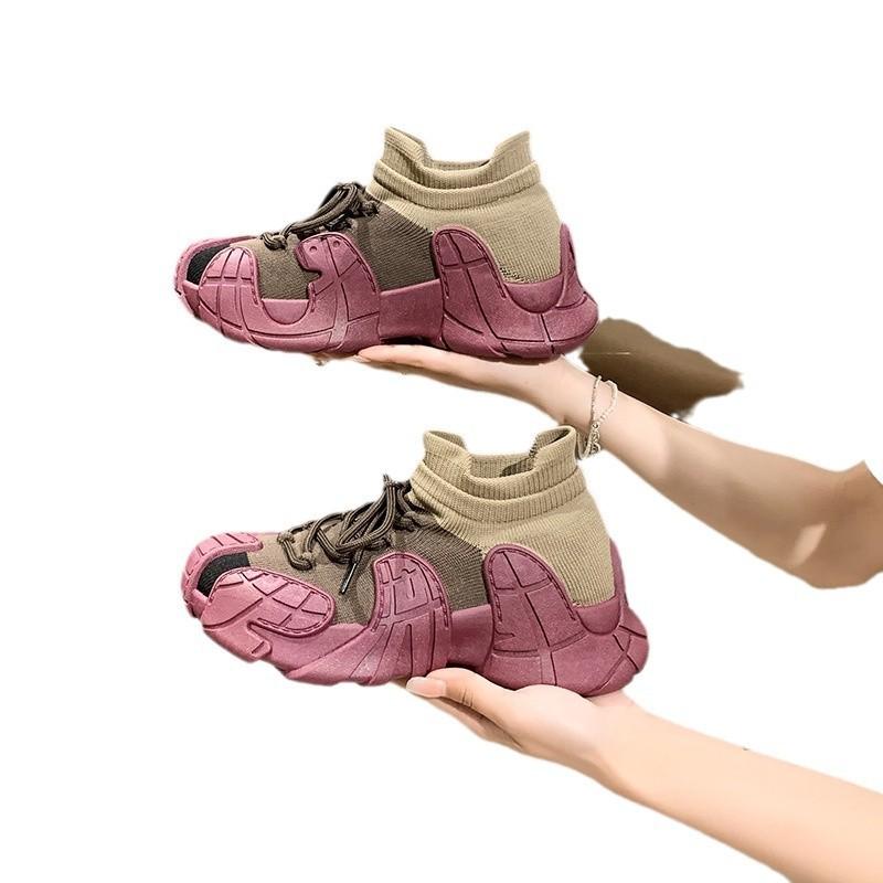 Running dad shoes new fly-woven sports shoes casual thick-soled lightweight ugly cute elastic socks shoes women's spring and autumn