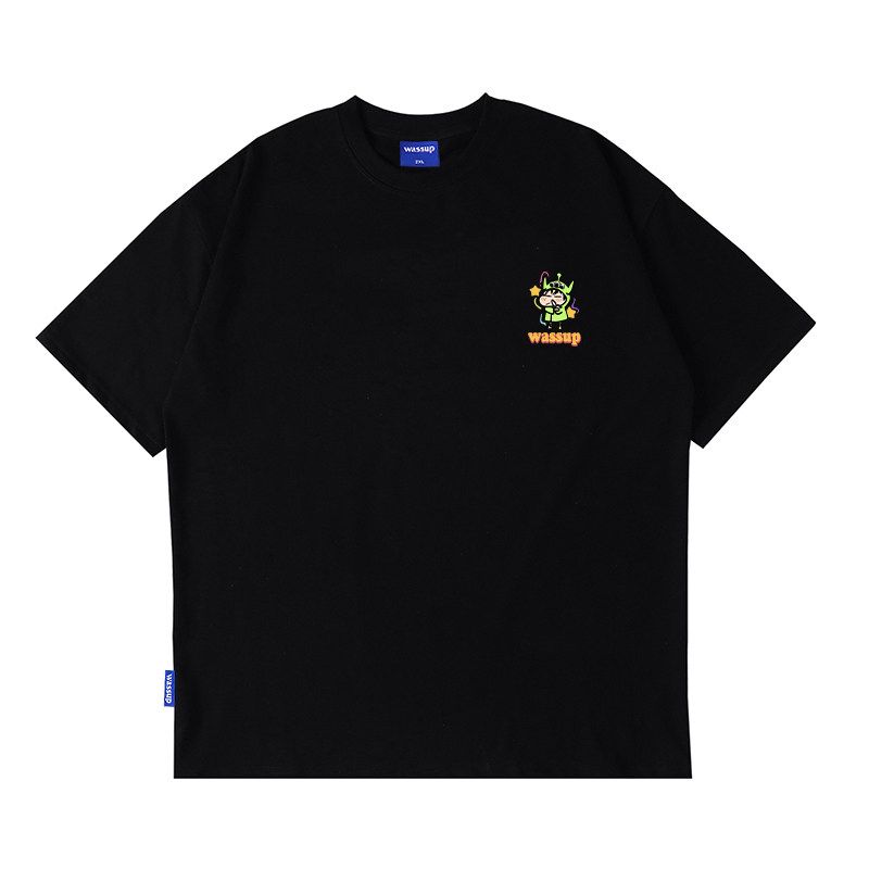 Wassup Cartoon Xiaoxin Round Neck T-Shirt for Men and Women, Summer Heavyweight National Trend Couple Tee Short-Sleeved Casual Top