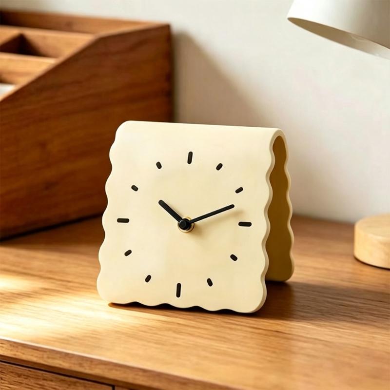 Minimalistische Tischuhr, Leises Acryl-Zeitanzeige mit Kekstextur-Design für Nachttisch, Heimbüro-Schreibtisch und Dekorative Regalgestaltung