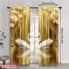 2pcs Elegant Gold Swan Print Curtains  for Study  Modern Bedroom   Stylish Living Room   Chic Kitchen   Spacious Balcony & Home Decor