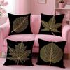 Elegant Floral ATr Golden Leaf  Branch Pattern Cushion Cover Pillow Case Soft Skin Friendly Fabric  Concealed Zipper