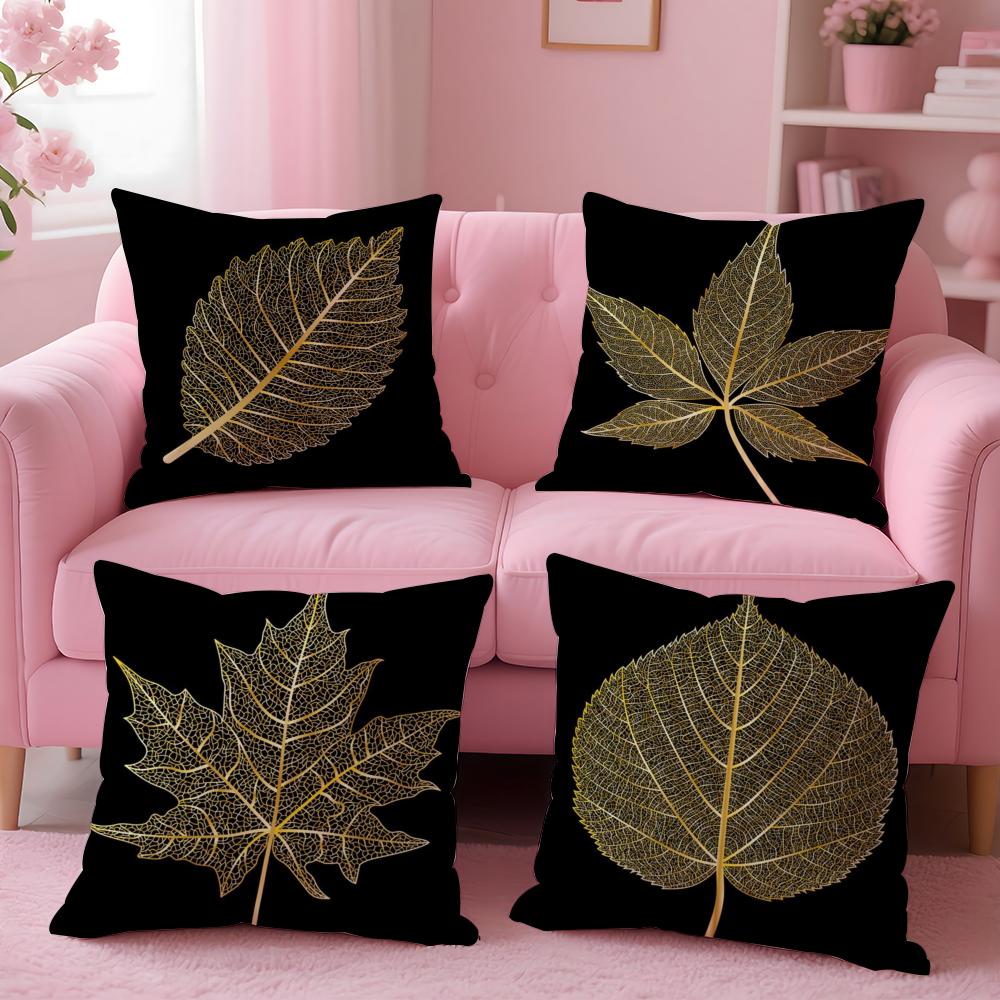 Elegant Floral ATr Golden Leaf Branch Pattern Cushion Cover Pillow Case Soft Skin Friendly Fabric Concealed Zipper