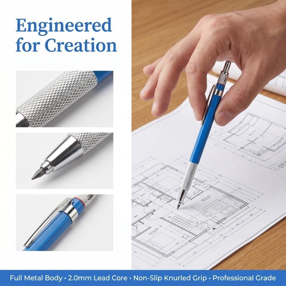 2PCS 6in Metal Drafting Pencil Stable Lead Output Sketch Writing Pencil Sketch Creation