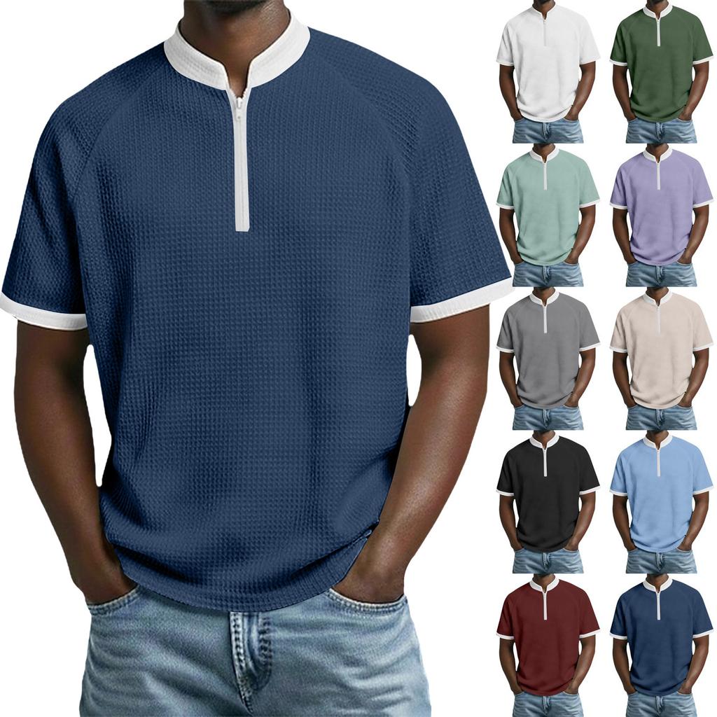 Men's Casual Fashionable Loose And Soft Breathable Top, Two-color Patchwork Short-sleeved Top.