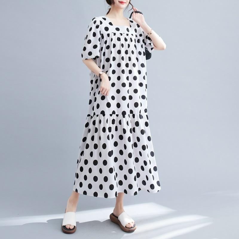 Kurzärmlig Übergröße Vintage Punkt Neu in Kleider für Frauen lässig locker langes Sommerkleid