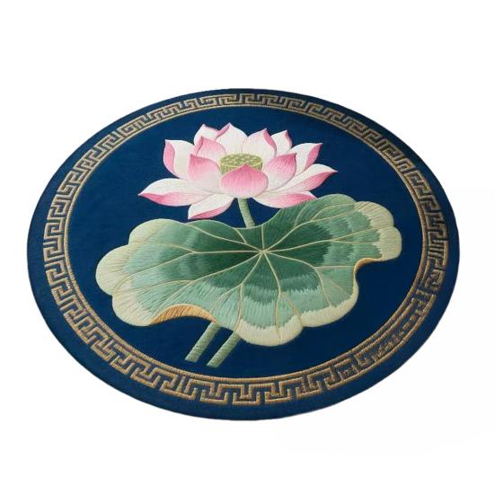 Lotus Flower Floor Mat Round Living Room Rug Lotus Pattern Carpet with Non-Slip Backing for Home Office Bedroom Kitchen