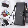 Zipper Wallet Cards Holder Crossbody Case for Samsung Galaxy Z Fold 7 6 5 4 Fold7 Fold6 Wrist Strap Lanyard Leather Cover