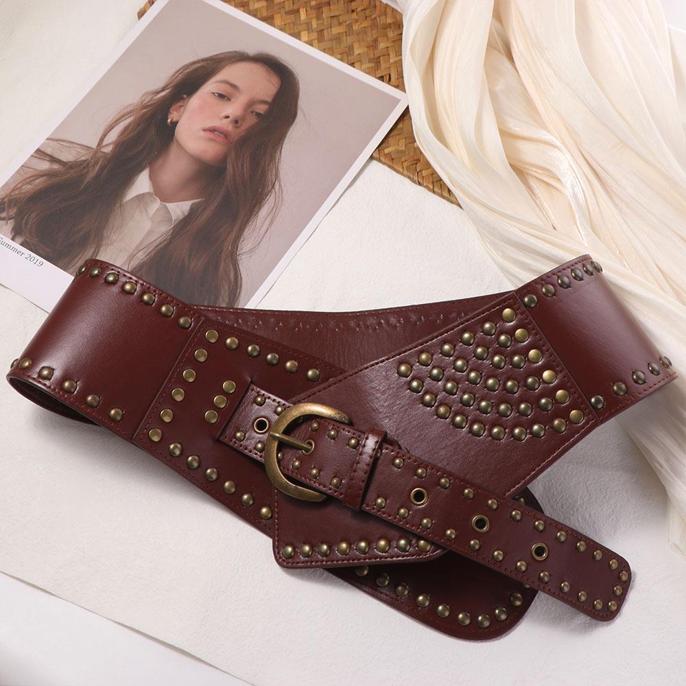 Punk Metal Rivet Belt Adjustable Waist Corset Gothic Wide Cummerbunds  Girl