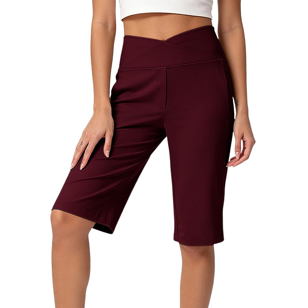 Women's Fashion -Color Stretch Yoga Cropped Pants With Pockets