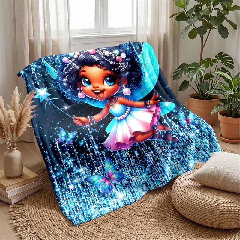 Fairy with Butterfly and Heart Theme Blanket Lightweight Warm Flannel Blanket Decorative Throw Blanket for Home Decoration