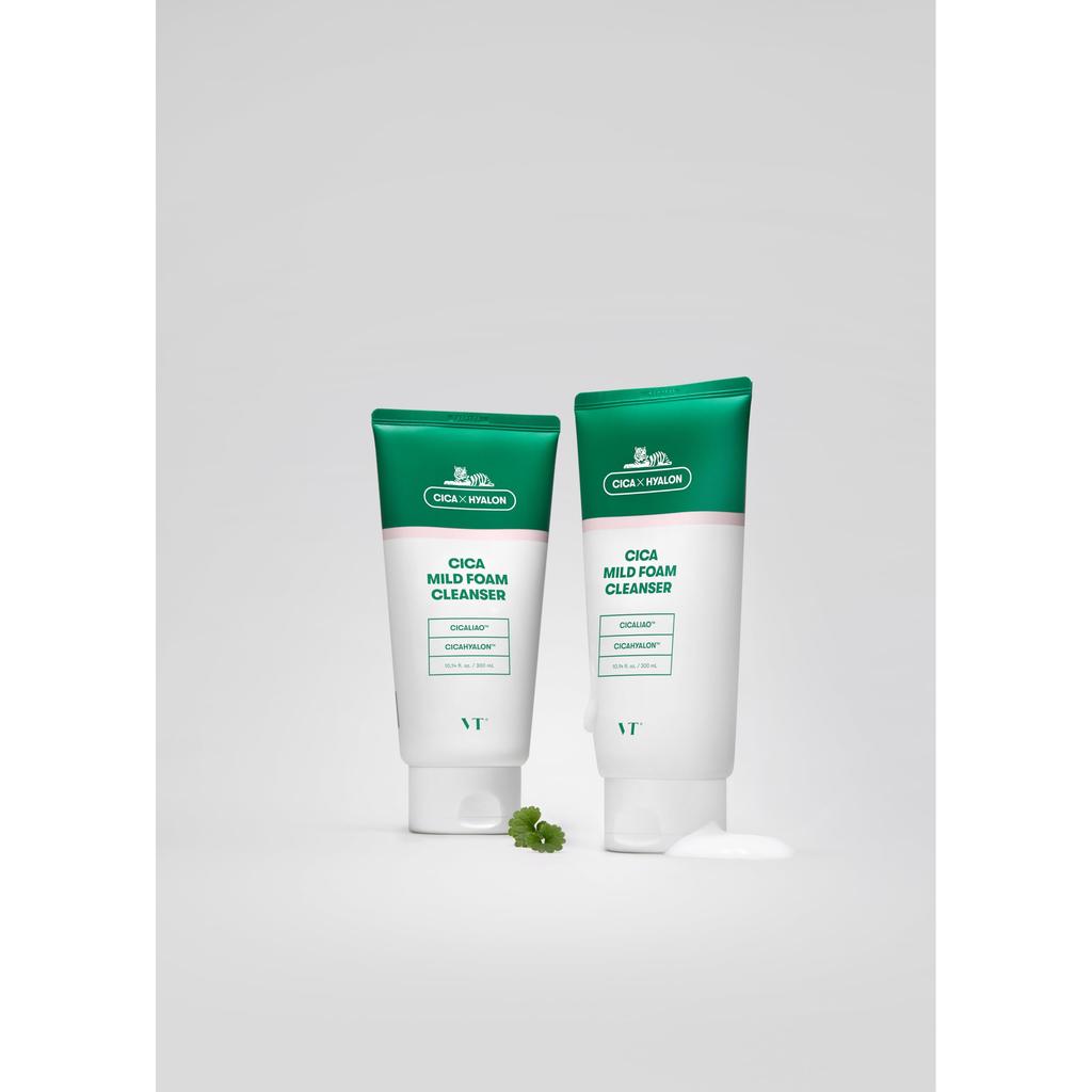 VTCOSMETICS Cica Mild Foam Cleanser 300ml Large Moisturizing Face Wash for Sensitive, Acne-Prone, Dry Skin & Pore Care