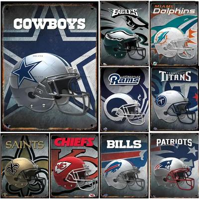 Vintage Football Helmet Metal Tin Sign Plaque Wall Decor Iron Painting for Man Cave Home Cafe Garden Club Bar Retro Art Pos