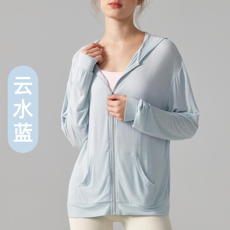 Long-sleeved yoga clothes jacket slim-fitting and thin hooded sports jacket women s loose casual fitness clothes long-sleeved top autumn S