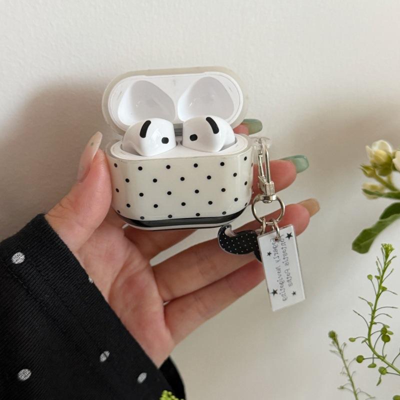 Black and White Polka Dot Stripes Are Suitable for Apple AirPods 1st Generation Protective Case Pro1 Bluetooth Headset Case Pro1 Generation Simple