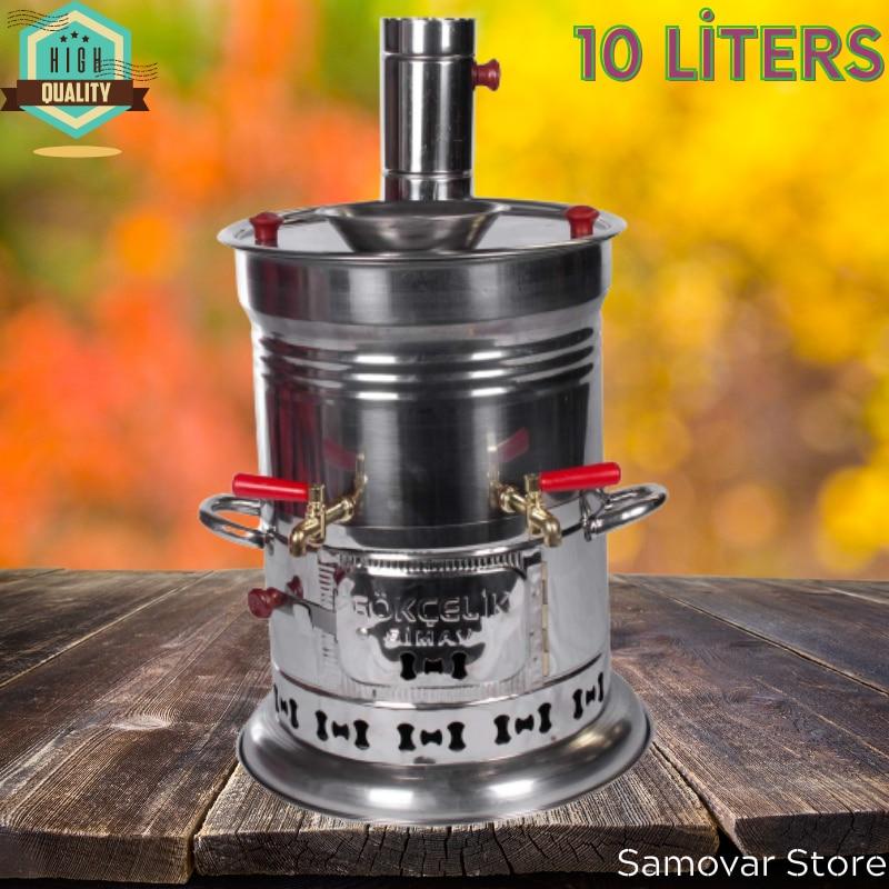 Încălzitor ceainic din oțel inoxidabil de 10 litri Accesorii ceai ceremonie ceai multicooker samovar pe lemn Fierbător camping Pereche ceai