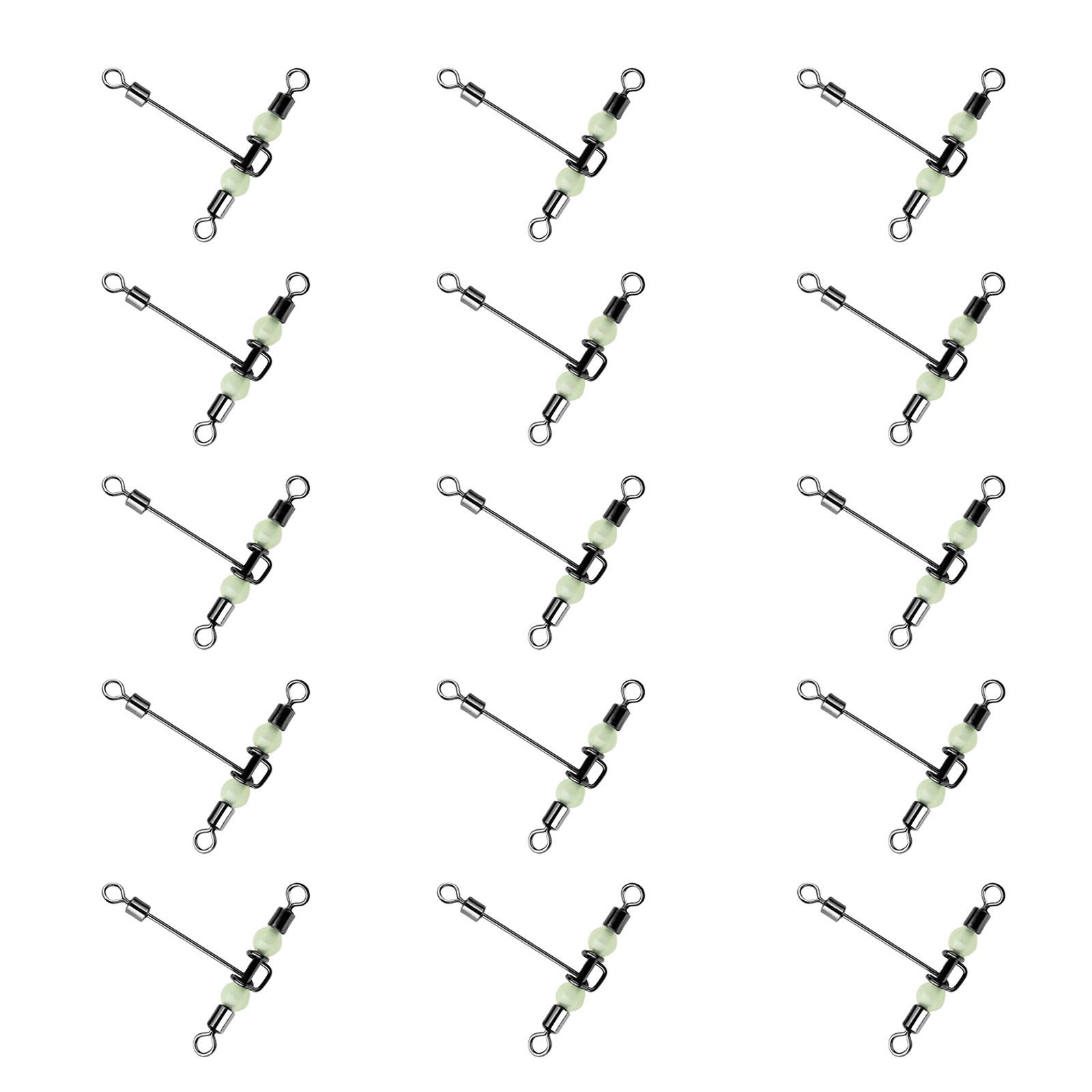 

15 шт. вертлюжков бочковых вращающихся вертлюжков рыболовной оснастки вертлюжки для оснастки на сома вертлюжки с перекрестной линией 3-сторонние вертлюжки со светящимися бусинами 1