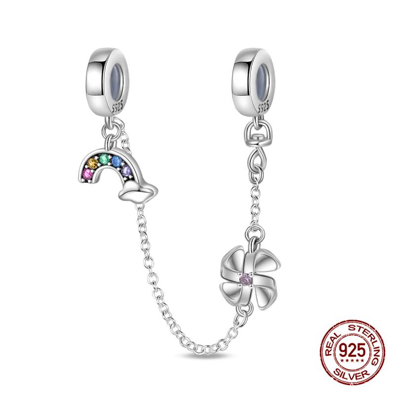 Original 100% 925 Silver Star Moon Safety Chain Fit 925 Original Bracelet & 3mm Bracelet DIY Jewelry Making Women Gift