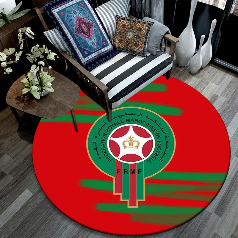 Morocco National Football Team,Round Area Rug,Carpet Rug for Living Room Bedroom Sofa Playroom Decor,Non-slip Floor Mat