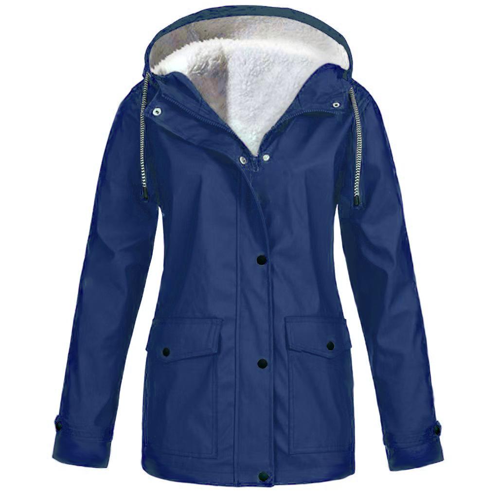 European Style 2023 Autumn/Winter Fleece-Lined Waterproof Hooded Windbreaker Jacket for Mountaineering and Outdoor Activities.